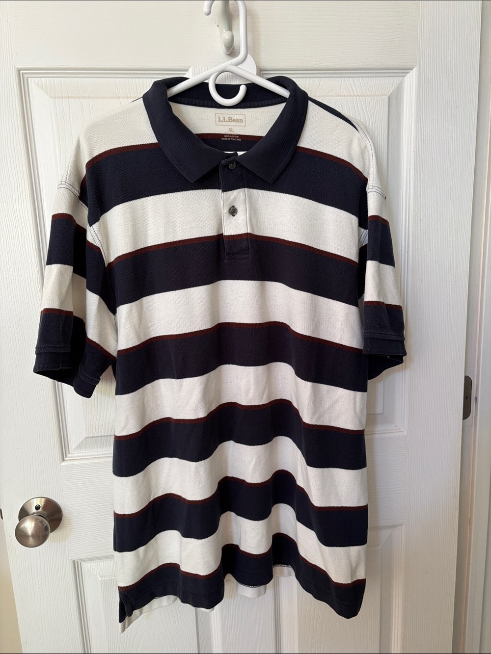 L.L. Bean Men’s Navy, White & Brown Striped Polo XL